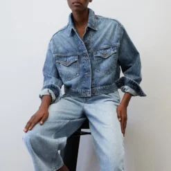 Marc O'Polo Super Cropped Oversized Denim Jacket Made Of Organic Cotton