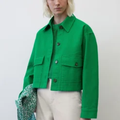Marc O'Polo Cropped Shirt Jacket Made Of Textured Organic Cotton