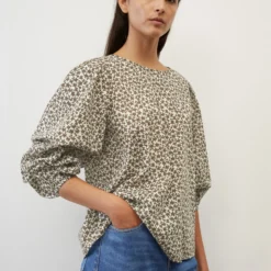 Marc O'Polo Printed Blouse Top With Voluminous Sleeves Made Of Lightweight Cotton Voile
