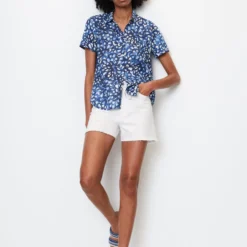 Marc O'Polo Patterned Short Sleeve Blouse In A Relaxed Fit Made Of Crisp Cotton Voile