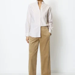 Marc O'Polo Striped Stand-up Collar Blouse Regular Made From Oxford Fabric