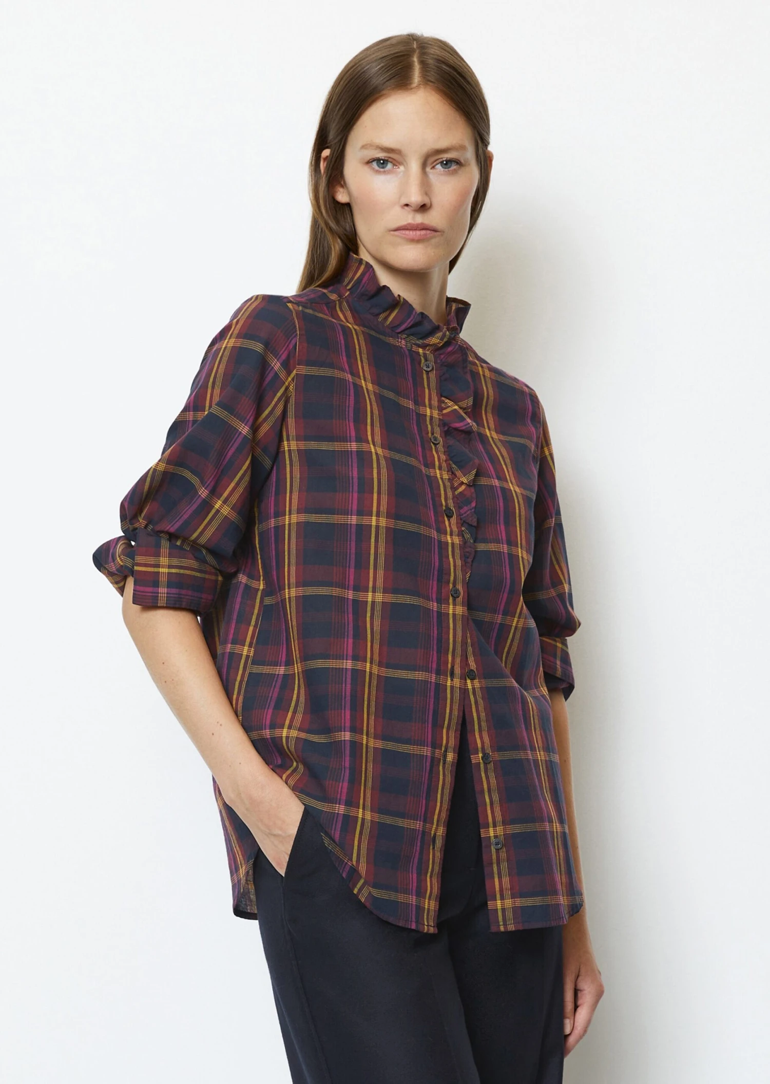 Marc O'Polo Checked Ruffle Blouse Regular Made Of Cotton Voile 6 Marc O'Polo Checked Ruffle Blouse Regular Made Of Cotton Voile – Bild 4