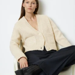 Marc O'Polo V-neck Cardigan Loose From Virgin Wool Slub