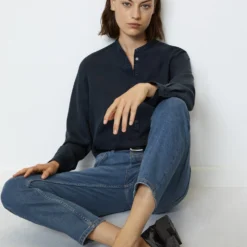 Marc O'Polo Flowing Blouse With Stand Up Collar From Tencel™-Lyocell