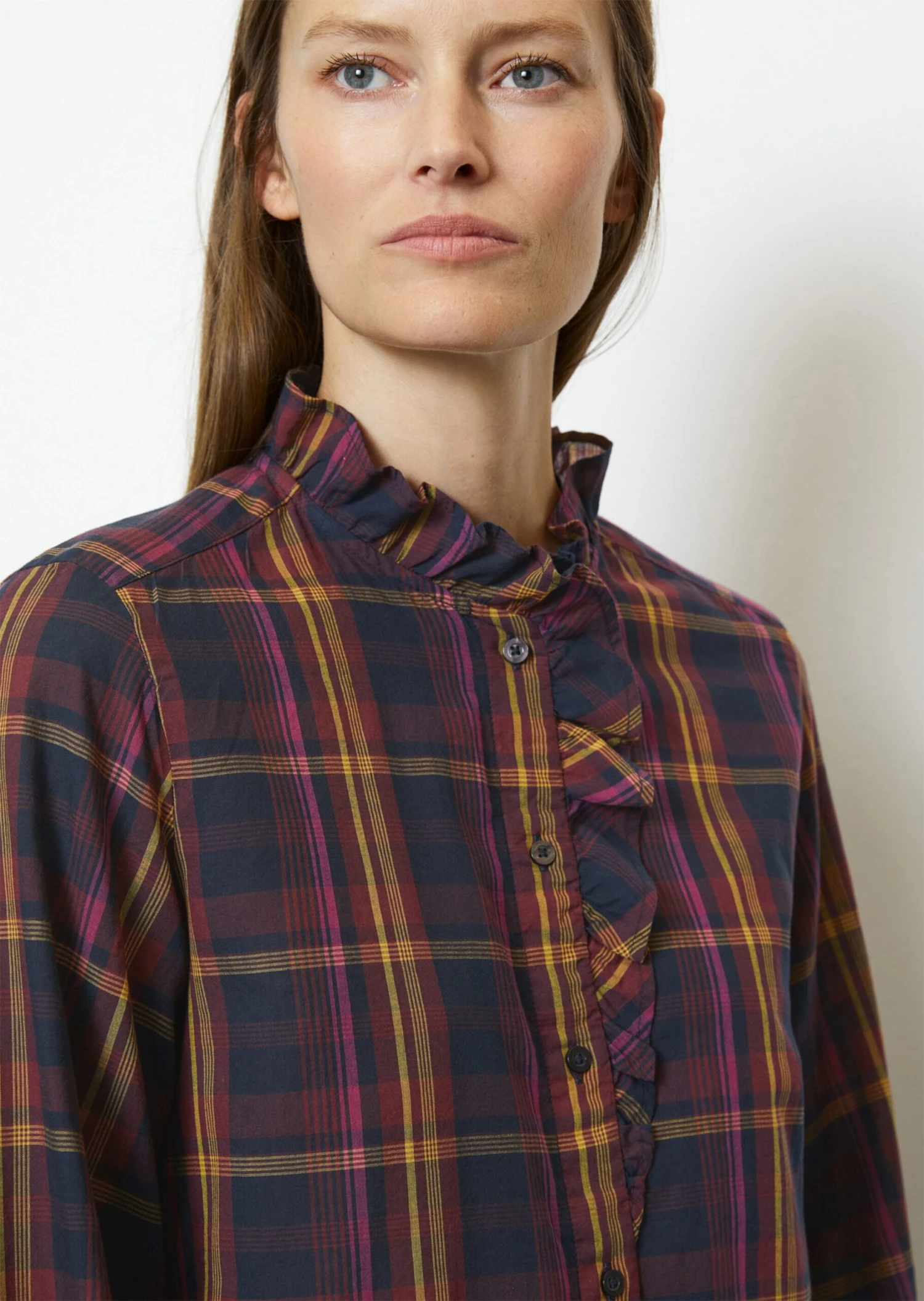 Marc O'Polo Checked Ruffle Blouse Regular Made Of Cotton Voile 7 Marc O'Polo Checked Ruffle Blouse Regular Made Of Cotton Voile – Bild 5