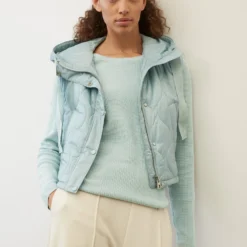 Marc O'Polo Cropped Hooded Quilted Bodywarmer Made Of Recycled Ripstop Fabric