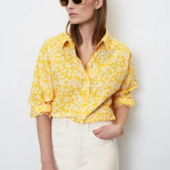 Marc O'Polo Long Sleeve Blouse In A Relaxed Fit With An All-over Print Made Of Paper Touch Poplin