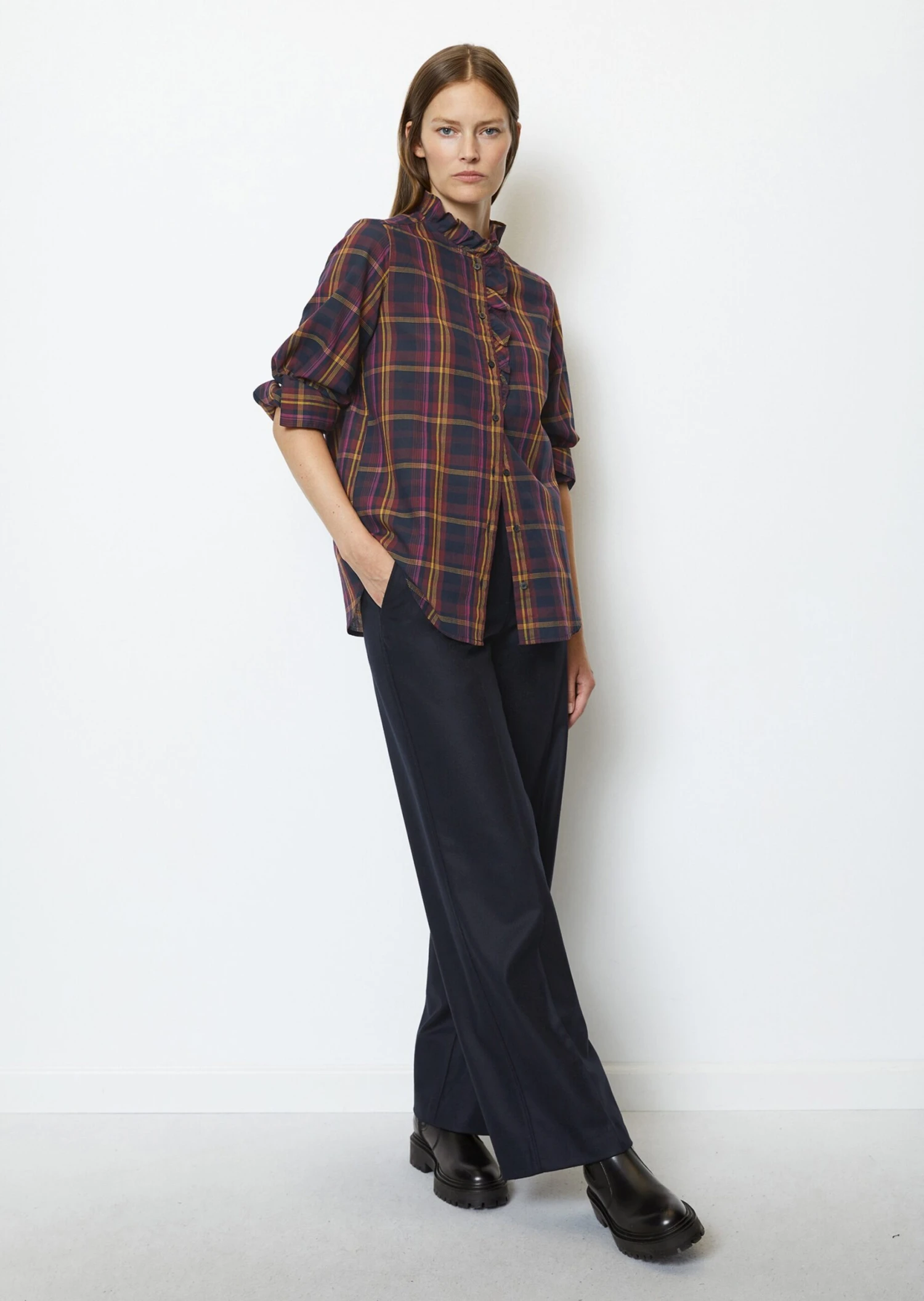 Marc O'Polo Checked Ruffle Blouse Regular Made Of Cotton Voile 4 Marc O'Polo Checked Ruffle Blouse Regular Made Of Cotton Voile – Bild 2