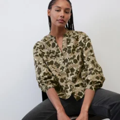 Marc O'Polo Blouse With All-over Print Made Of Paper Touch Poplin