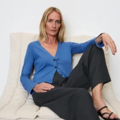 Marc O'Polo Fine Knit V-neck Cardigan Made Of A Blend Of Organic Cotton And Linen