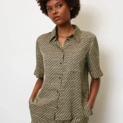 Marc O'Polo Flowing Printed Short-sleeved Blouse Made From Viscose Twill