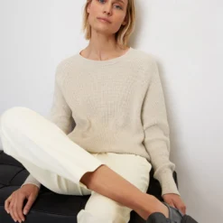 Marc O'Polo Round-neck Knitted Jumper In A Slightly Cropped Fit Made From Heavy Weight Organic Cotton