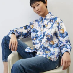 Marc O'Polo Blouse With An All-over Print Made Of Paper Touch Poplin