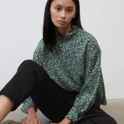 Marc O'Polo Long Sleeve Blouse With An All-over Print And A Stand-up Collar From LENZING™ ECOVERO™