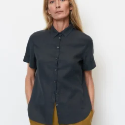 Marc O'Polo Short Sleeve Linen Blouse In An Exciting Mix Of Materials