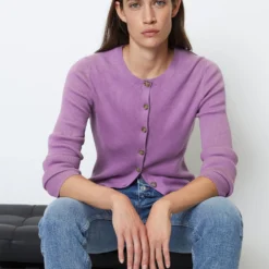 Marc O'Polo Rib Knit Round-neck Cardigan Made Of Organic Cotton Yarn