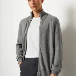 Marc O'Polo Zip Stand-up Collar Cardigan Regular Made From Soft Cotton Virgin Wool Mix