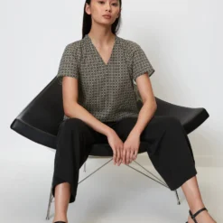 Marc O'Polo Patterned Blouse Top Made Of Lightweight Cotton Voile
