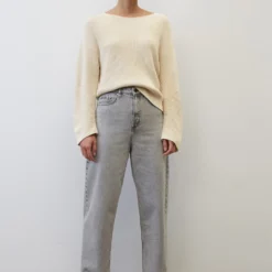 Marc O'Polo Bateau Neck Cropped Jumper With Statement Sleeves Made From Heavy Weight Organic Cotton