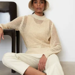 Marc O'Polo Openwork Knit Jumper In A Slim Fit Made Of An Organic Cotton And Linen Blend