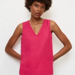 Marc O'Polo Blouse Top In A Material Mix Made Of A Linen/cotton Blend