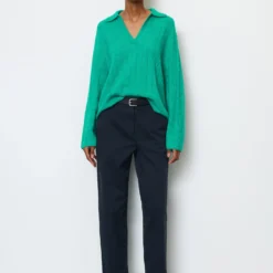 Marc O'Polo Cable Knit Jumper With Polo Collar Loose Contains Cosy Alpaca Wool