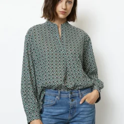 Marc O'Polo Long Sleeve Blouse With An All-over Print, Regular Fit In Voile Fabric With A Silky Touch