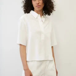 Marc O'Polo Loose Blouse In The Style Of A Polo Shirt Made From Lightweight Blended Viscose