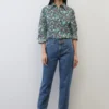 Marc O'Polo Flared Blouse With Allover Print Made Of Paper Touch Poplin
