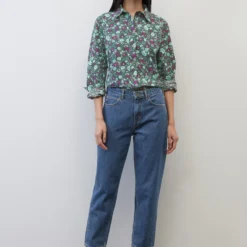 Marc O'Polo Flared Blouse With Allover Print Made Of Paper Touch Poplin